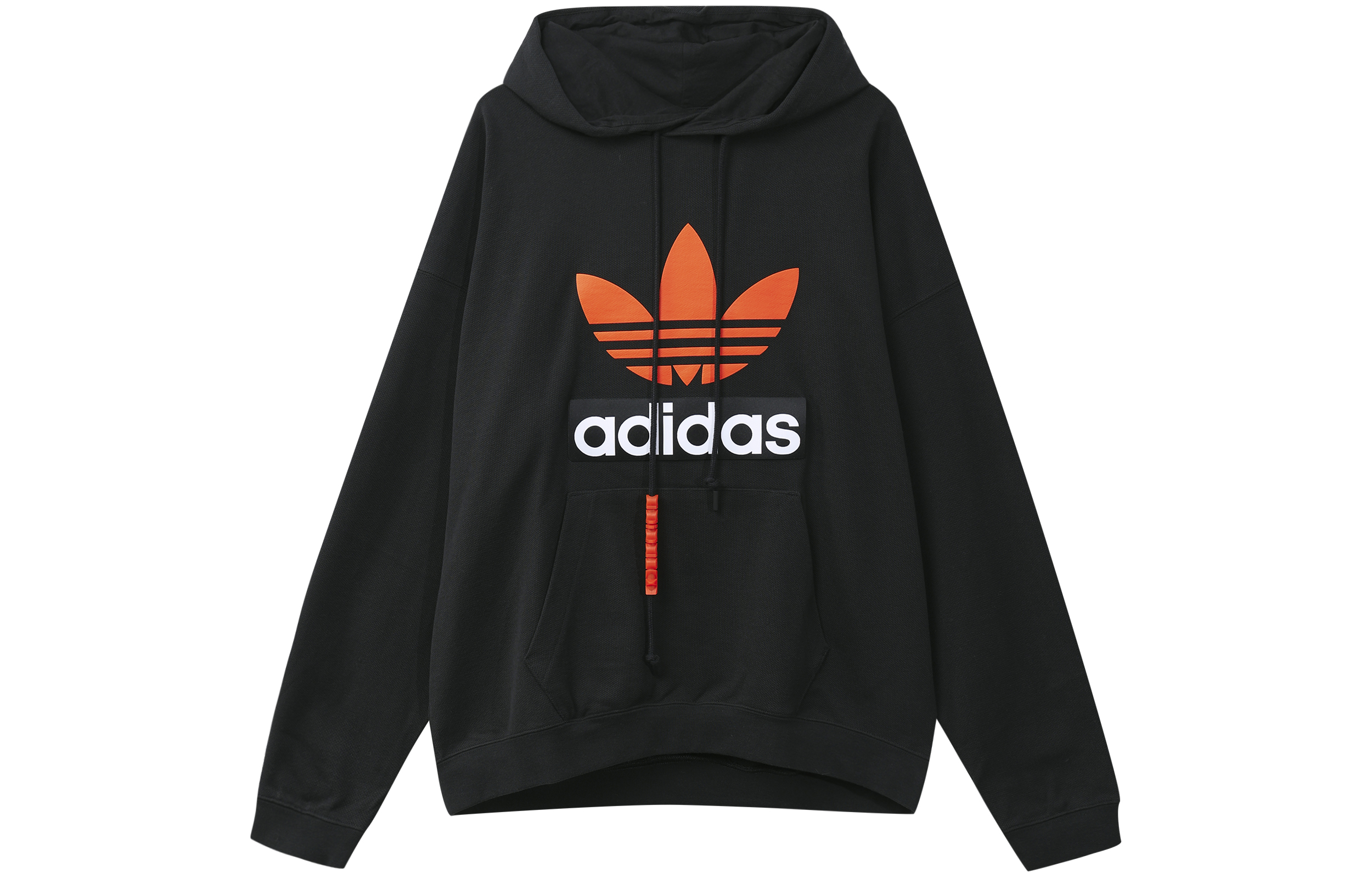 adidas BIG TREFOIL Hoodie Black Colorblock Logo Sports Pullover Sweatshirt H09354
