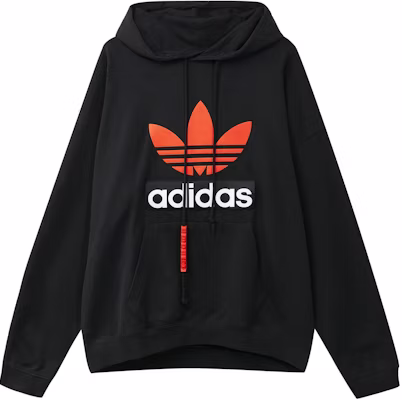 阿迪达斯大三叶草连帽衫 黑色拼色标志运动套头衫 H09354 Buy 阿迪达斯大三叶草连帽衫 黑色拼色标志运动套头衫 H09354