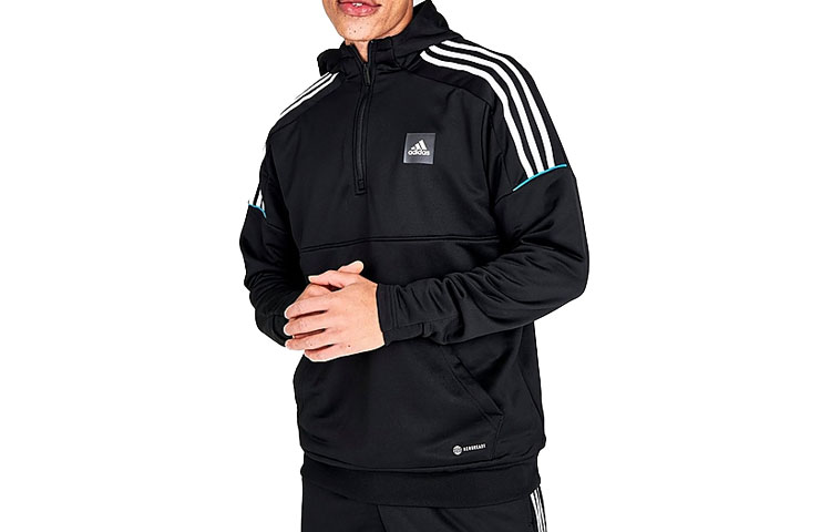 adidas Black 3-Stripe Logo Half-Zip Hoodie Sweatshirt IC0378