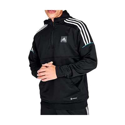 adidas Black 3-Stripe Logo Half-Zip Hoodie Sweatshirt IC0378