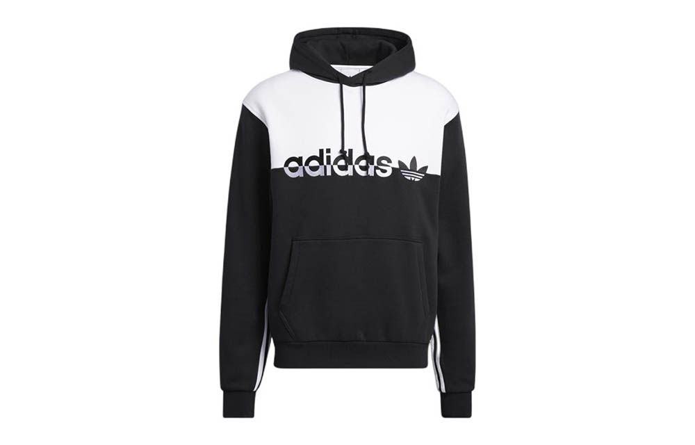 adidas Black & White Contrast Logo Patch Kangaroo Pocket Hoodie H31271