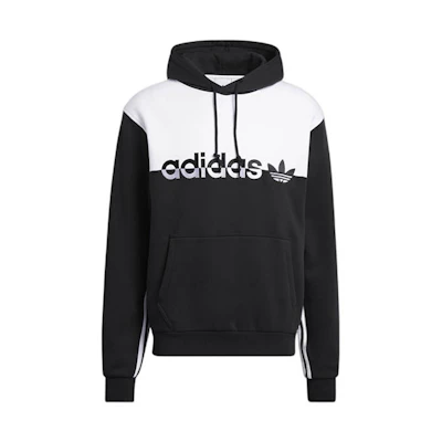 adidas Black & White Contrast Logo Patch Kangaroo Pocket Hoodie H31271