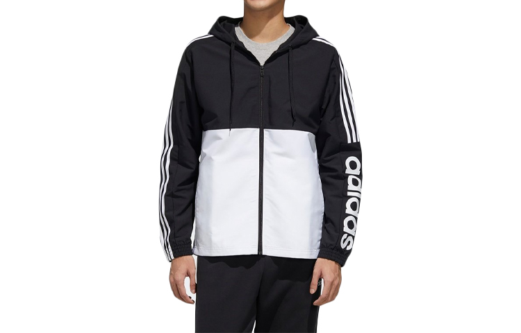 adidas Black and White Spliced Drawstring Hoodie Jacket FL8627