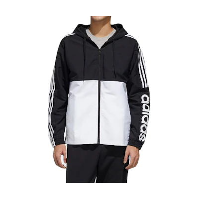 adidas Black and White Spliced Drawstring Hoodie Jacket FL8627