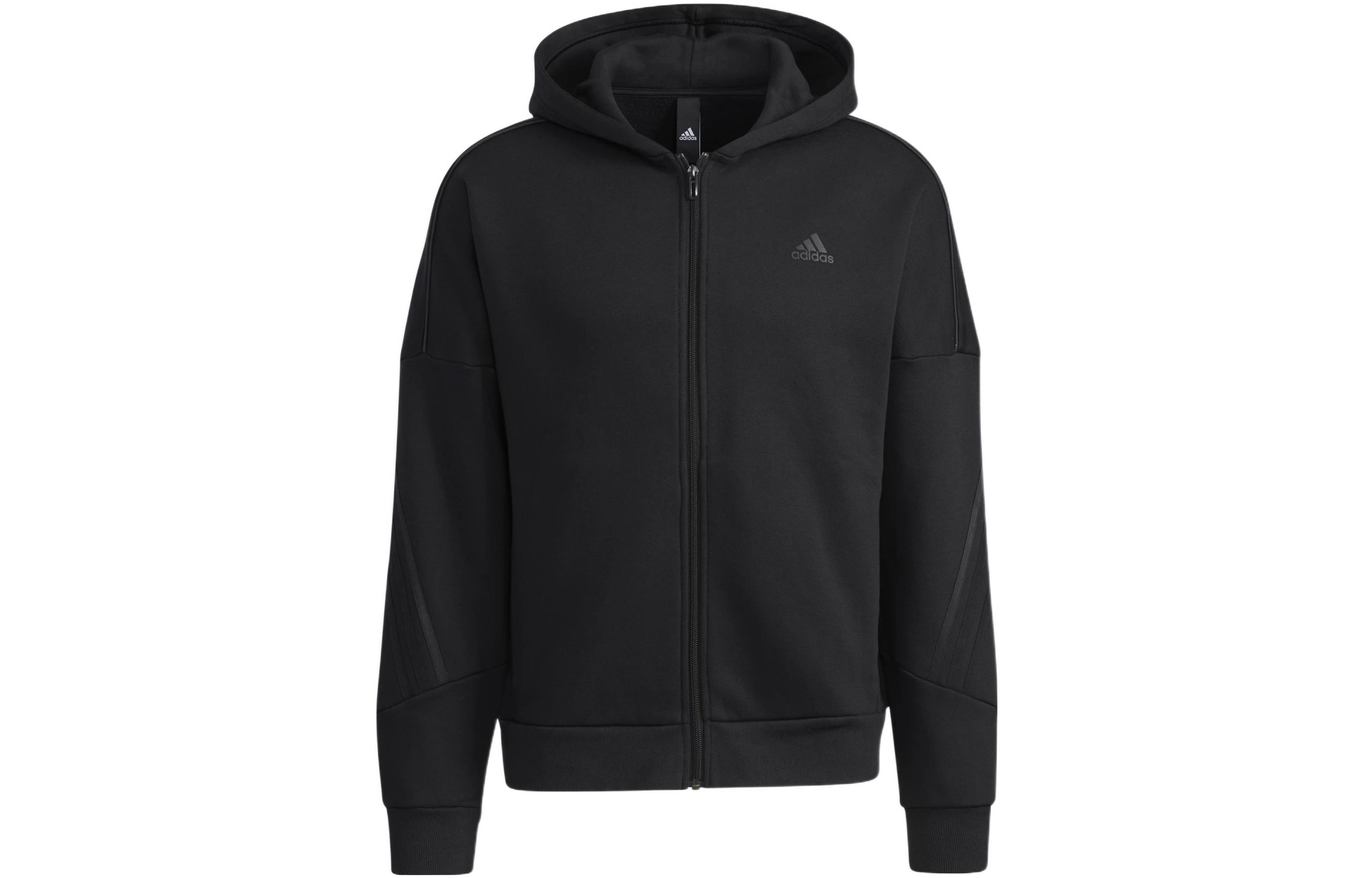 adidas Black Breathable Hooded Zip-Up Jacket Casual Sportswear GT6355