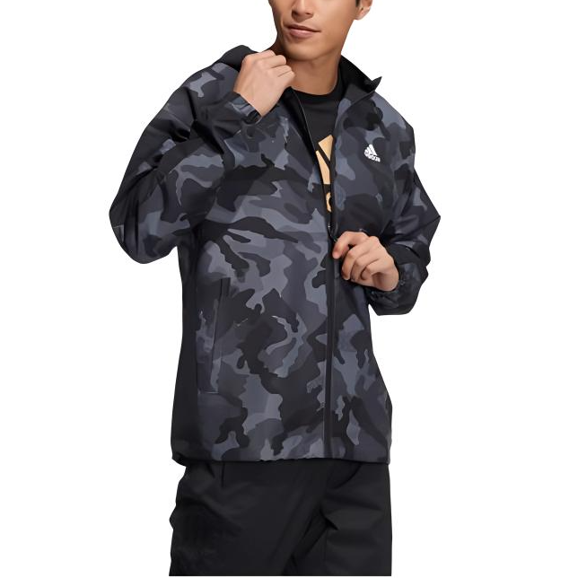 adidas Black Camo Adjustable Hem Hoodie Sports Jacket HE7450