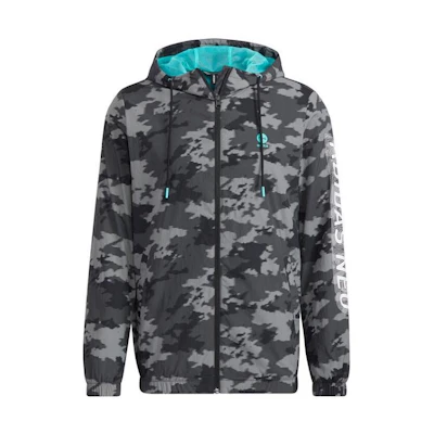 adidas Black Camo Letter Striped Woven Hooded Jacket HC9707