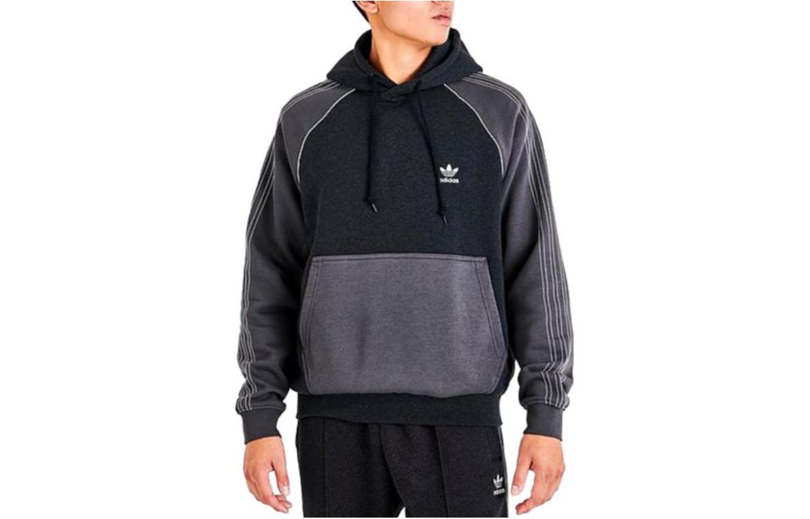 adidas Black Color-Block Logo Print Pullover Hoodie IA5402