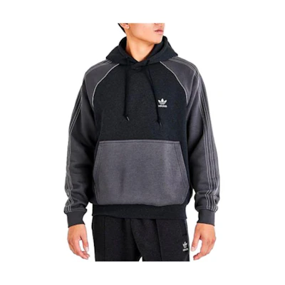 adidas Black Color-Block Logo Print Pullover Hoodie IA5402