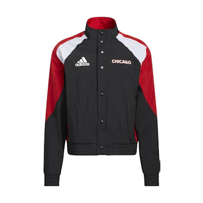 adidas Black Color-Block Logo Print Stand Collar Button-Up Jacket HM3109