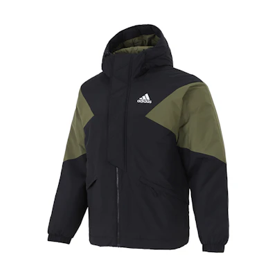 adidas Black Color-Block Winter Puffer Jacket with Hood GT6588
