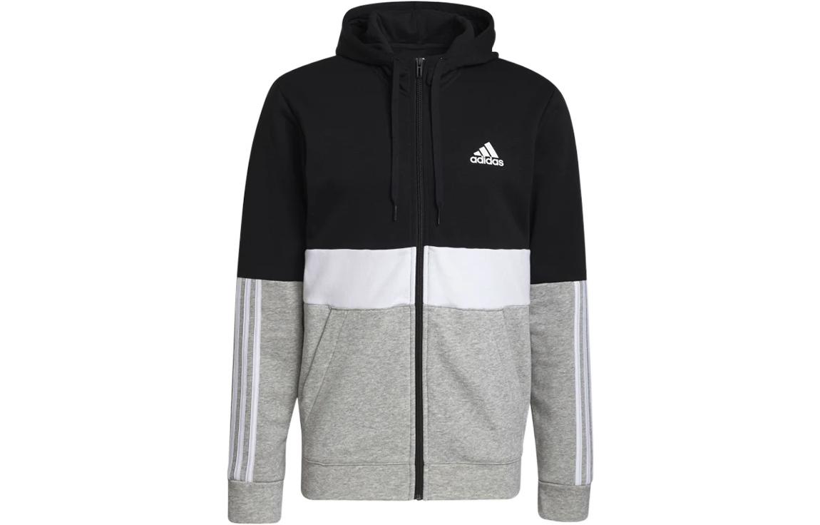 adidas Black Colorblock 3-Stripes Logo Zip-Up Hoodie Jacket GV5244
