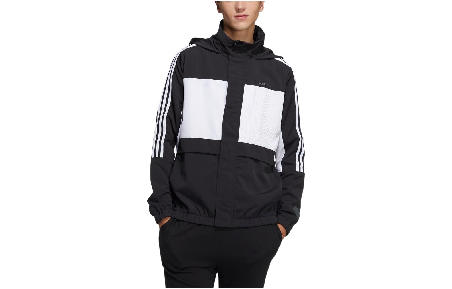 adidas Black Colorblock 3-Stripes Print Hooded Jacket H55265
