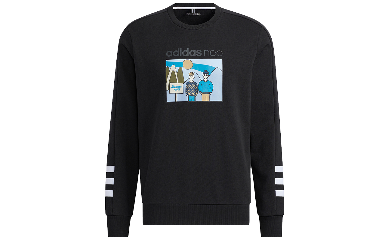 adidas Black Colorblock Stripe Pullover Sweatshirt with College Print HA1487