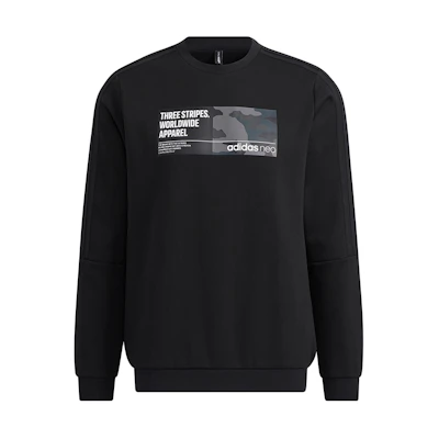 adidas Black Crewneck Pullover Sweatshirt with Graphic Letter Print H45173