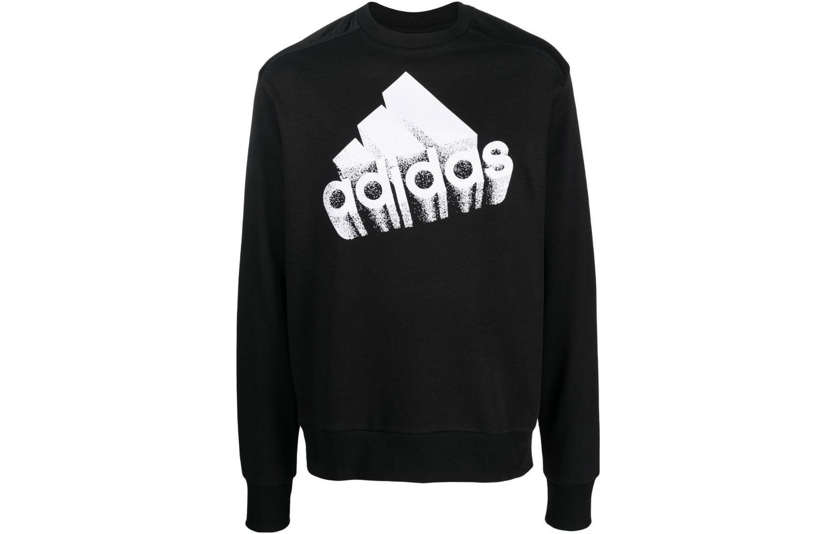 adidas Black Crewneck Sweatshirt with Bold Logo Print HK0365