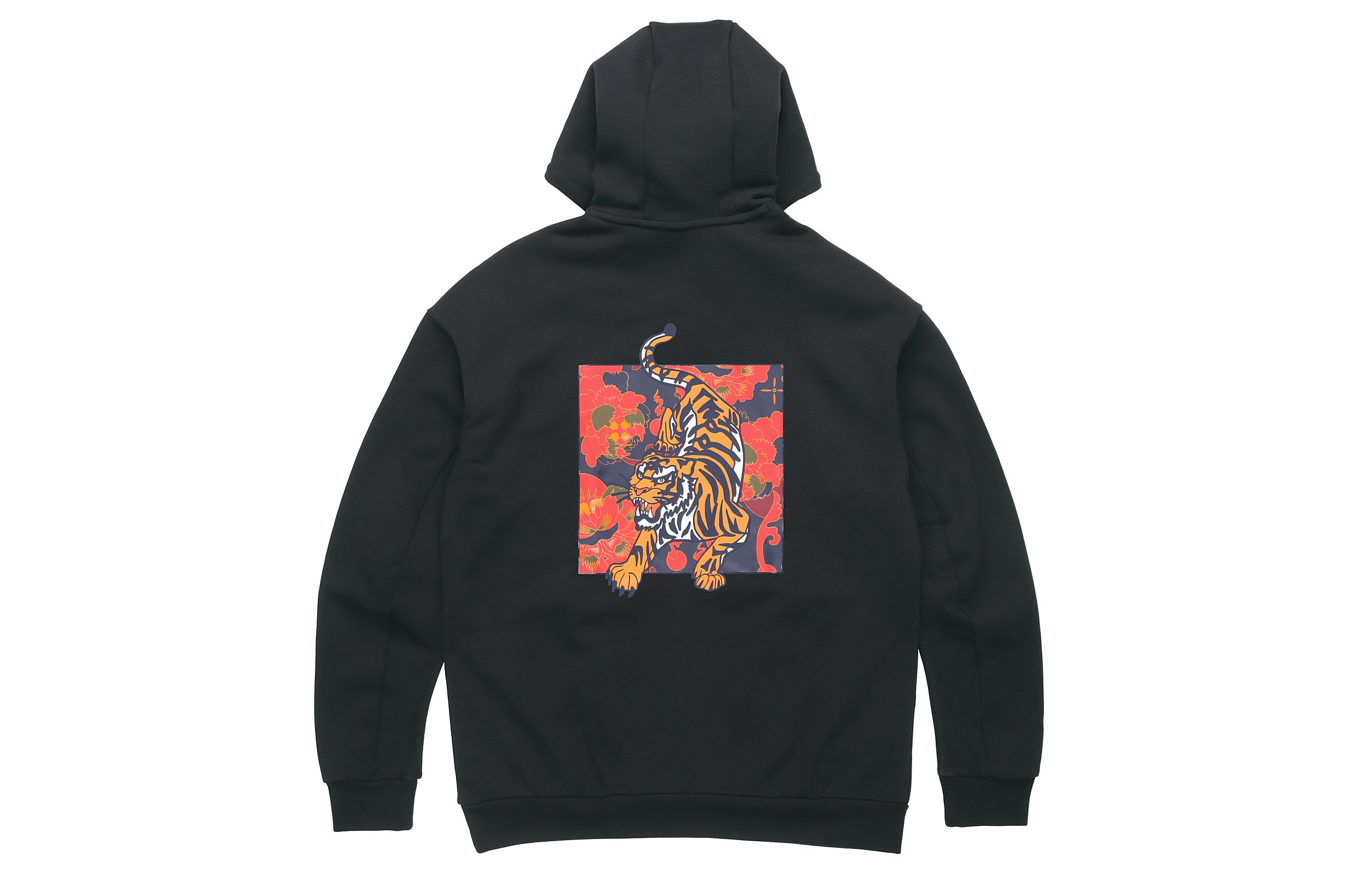 adidas Black Drop Shoulder Hoodie with Tiger Print Design GG0775