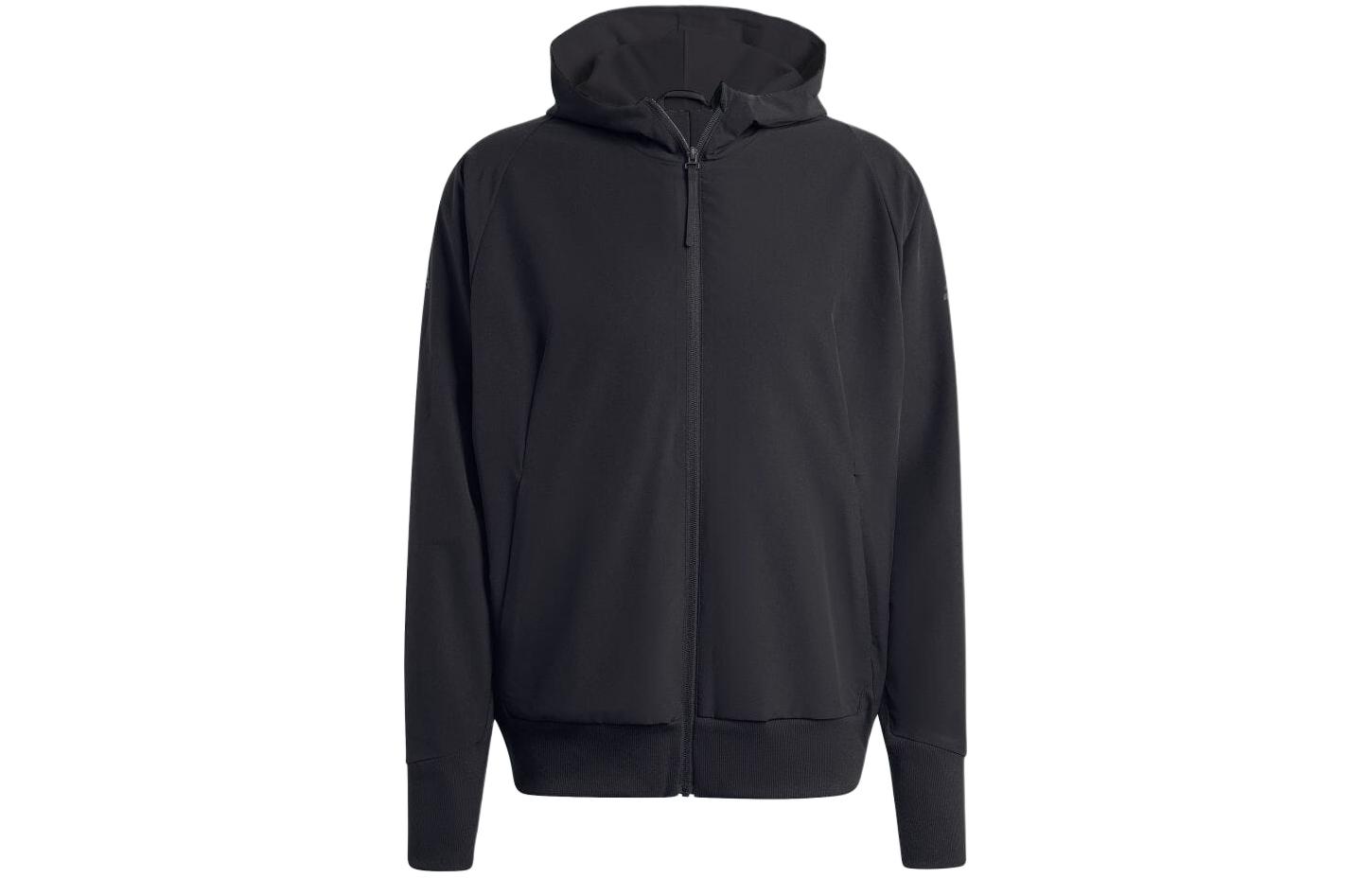 adidas Black Fitted Full-Zip Hoodie Jacket with Solid Logo IW0247