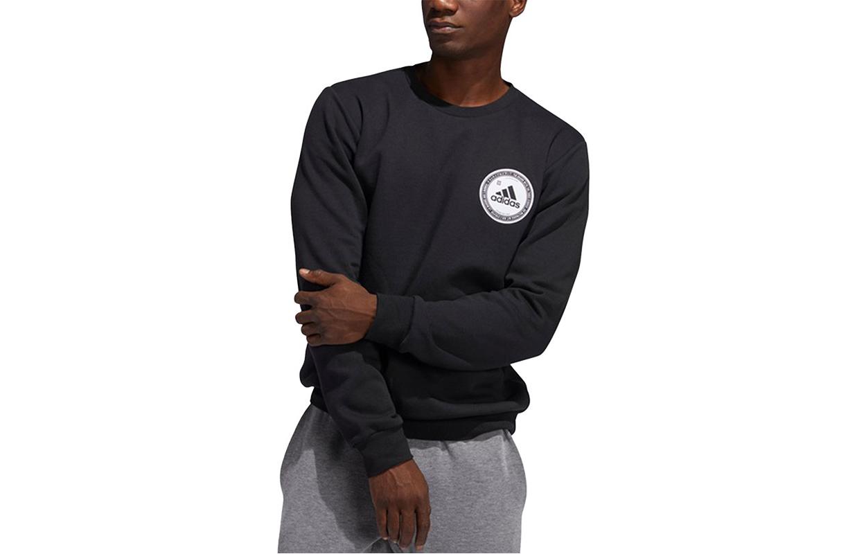 adidas Black Fleece-Lined Logo Print Crewneck Sweatshirt GE5523