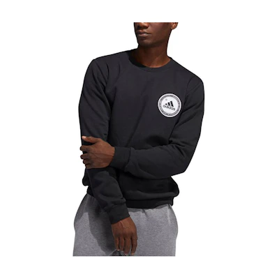 adidas Black Fleece-Lined Logo Print Crewneck Sweatshirt GE5523