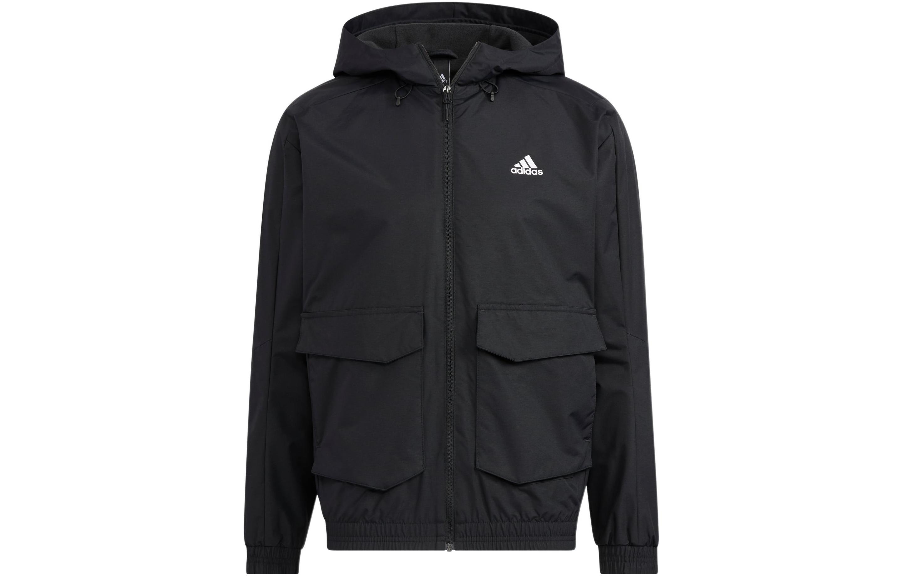 adidas Black Fleece Hoodie Jacket with Solid Logo HN9033