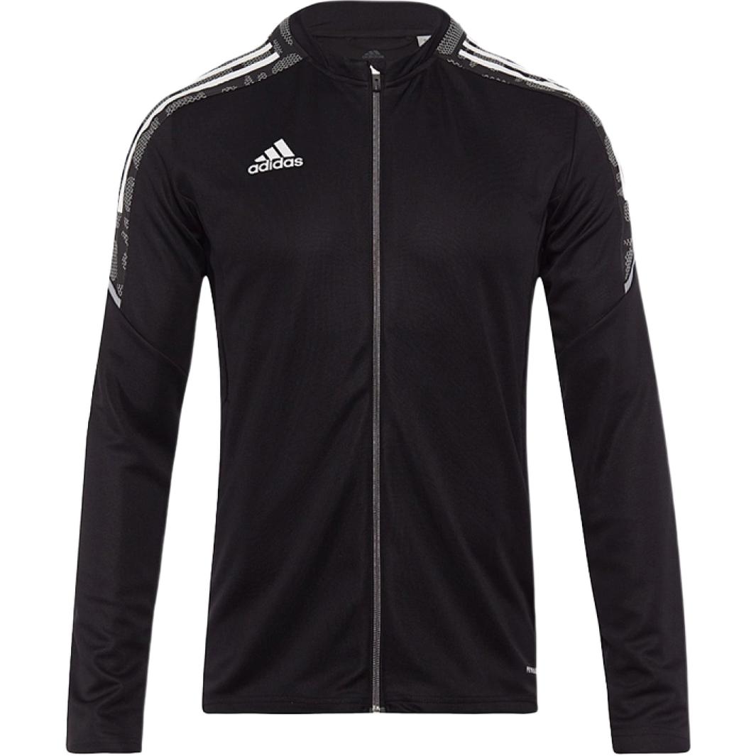 adidas Black Football Jacket with Logo Print and Zipper Design GH7129