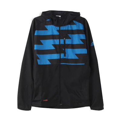 adidas Black Geometric Print Logo Hooded Jacket with Stripes HI3043