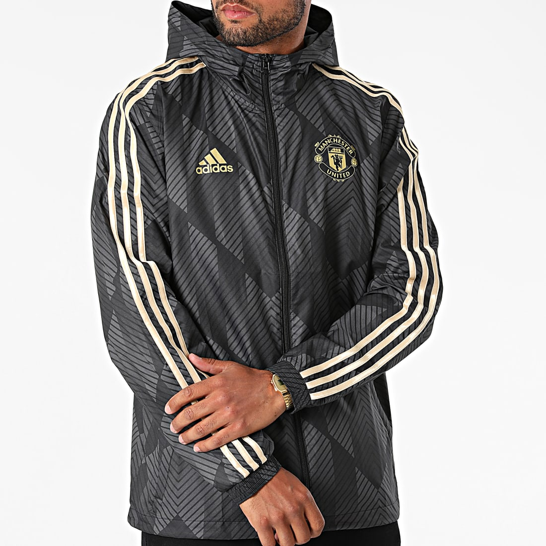 adidas Black Geometric Print Logo Hoodie Jacket GR3873 圖 6