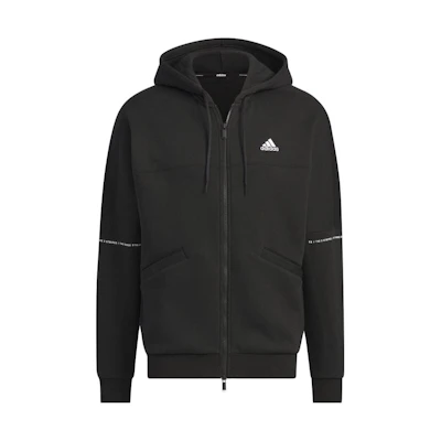 adidas Black Graphic Print Loose Fit Zip-Up Hoodie Unisex IK7357