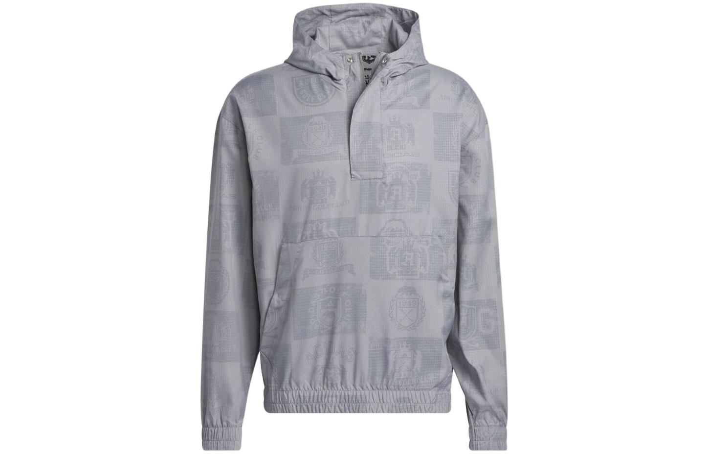 adidas Black Half-Zip Hoodie Jacket with All-Over Logo Print IW3900