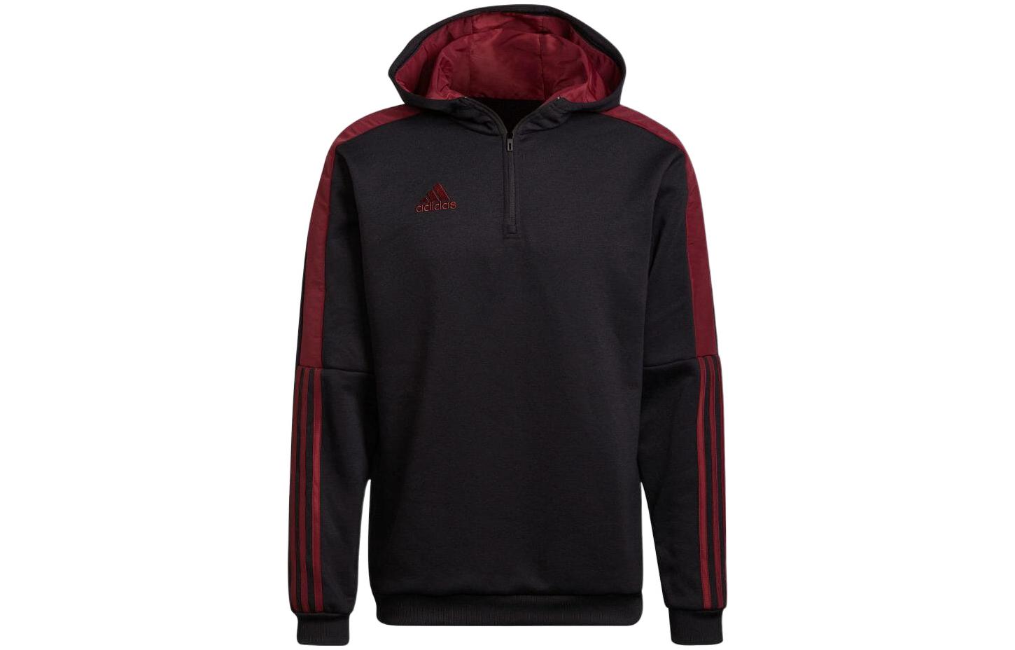 adidas Black Half-Zip Hoodie Jacket with Logo Stripes H60016