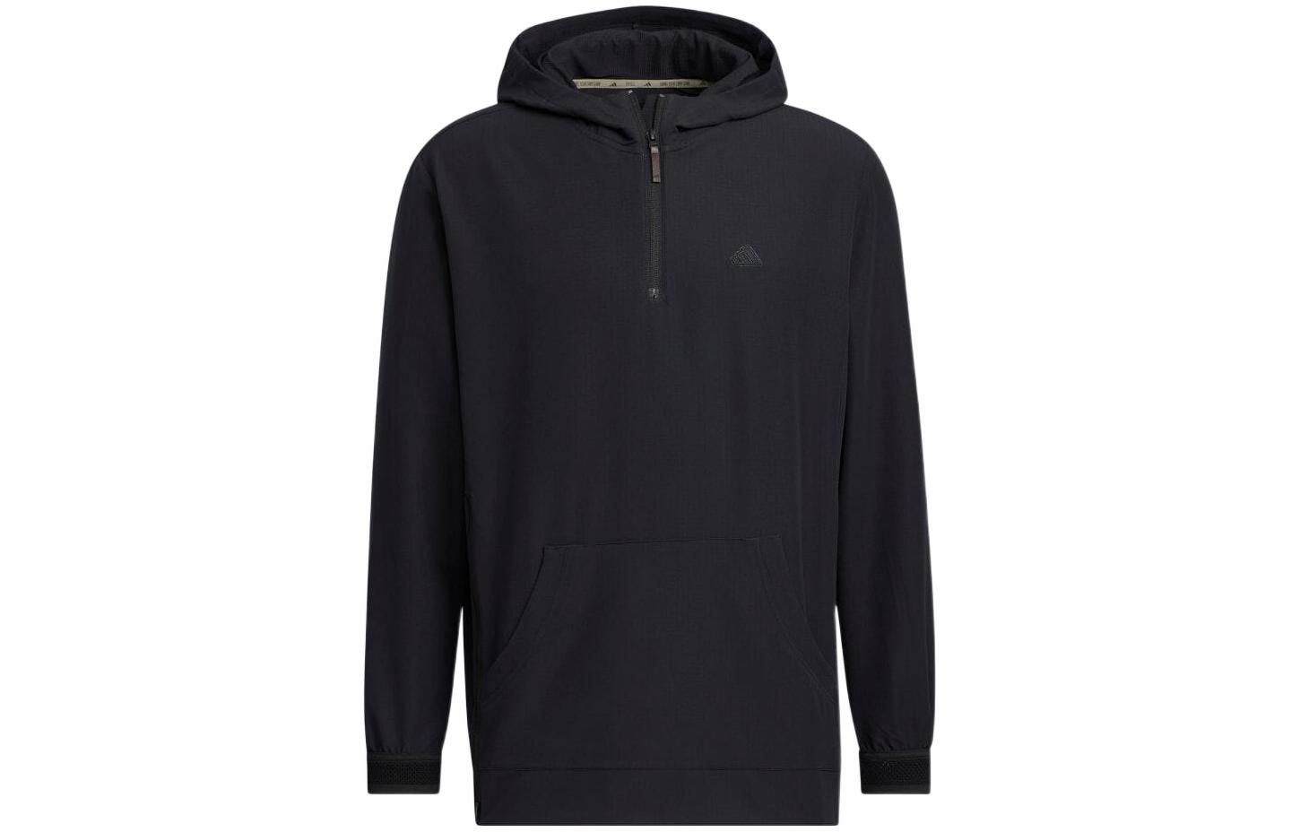 adidas Black Half-Zip Hoodie with Solid Logo Embroidery HS4509