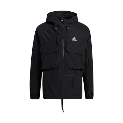 adidas Black Half-Zip Pullover Jacket with Logo and Drawstring Hoodie IA9401