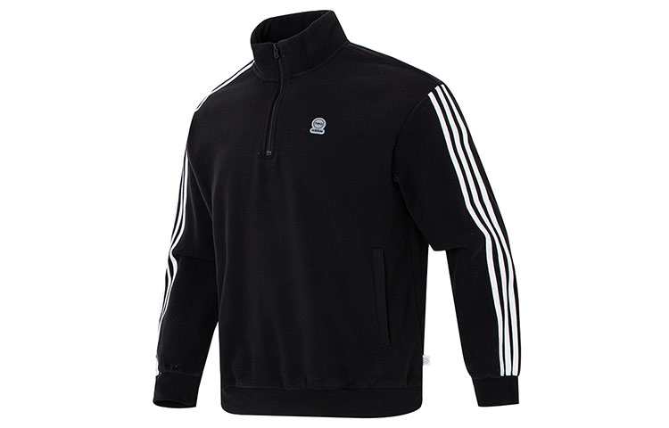 adidas Black Half-Zip Pullover Logo Sweatshirt with Stripes HN8735