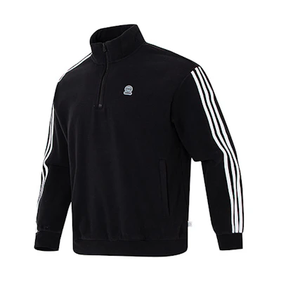 adidas Black Half-Zip Pullover Logo Sweatshirt with Stripes HN8735