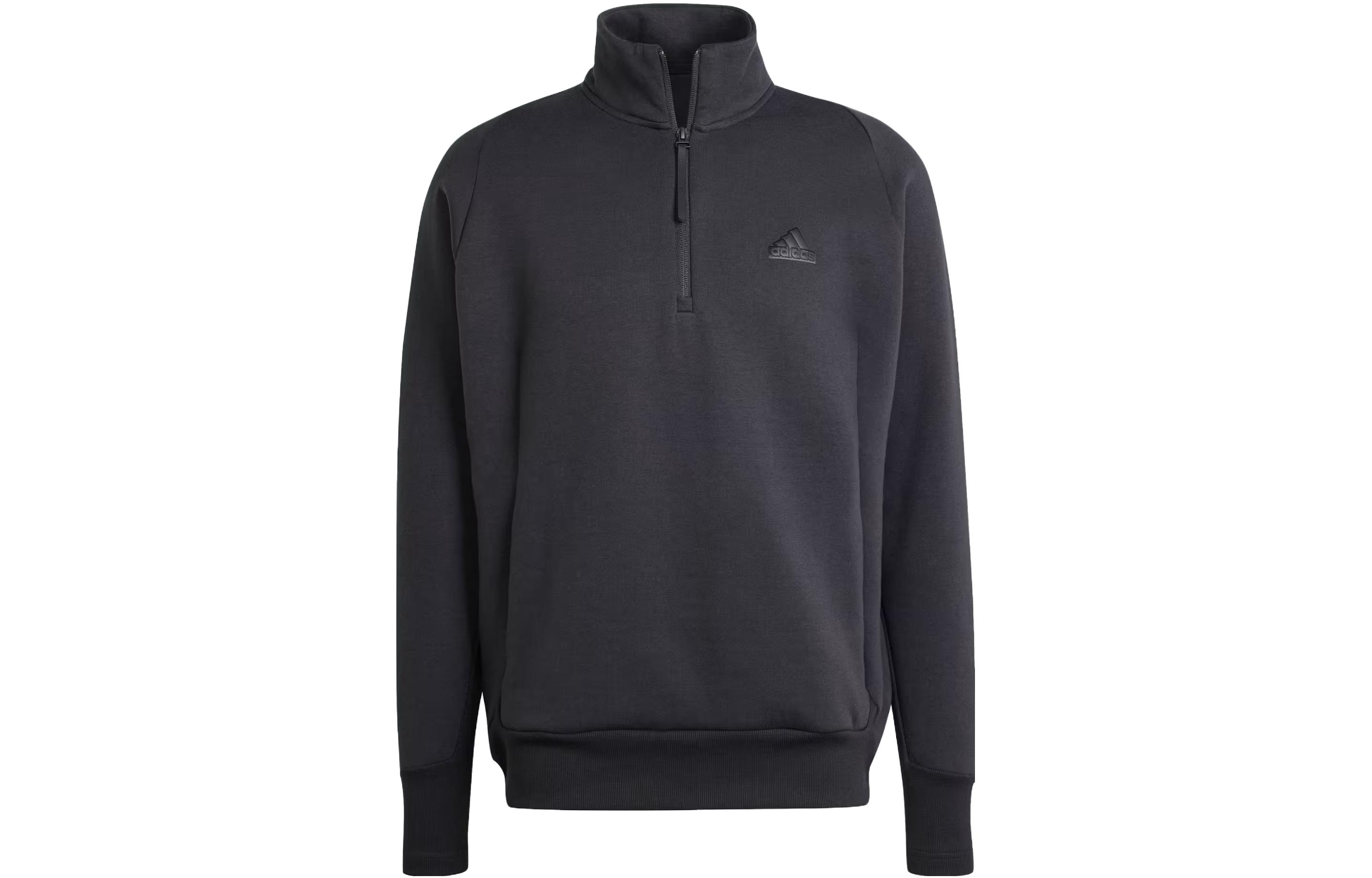 adidas Black Half-Zip Sweatshirt with Letter Print Design IR5218