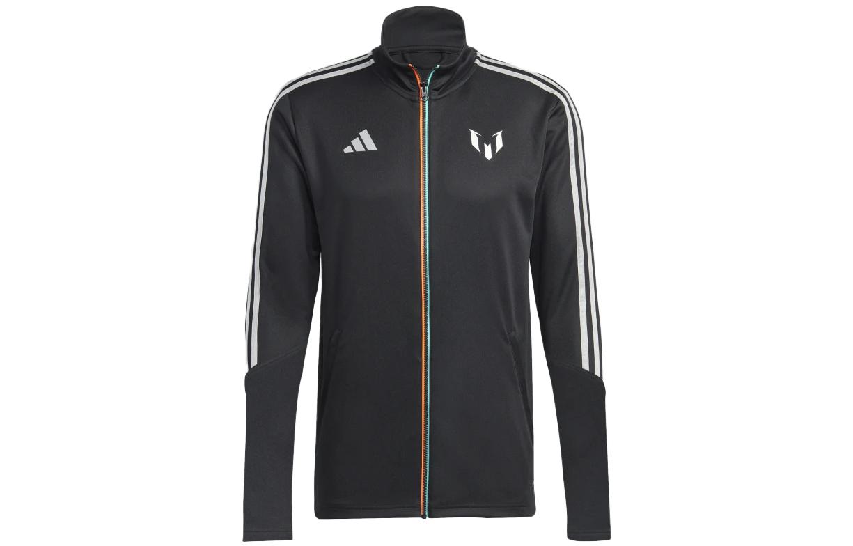adidas Black Half-Zip Track Jacket with Logo Stripes and Solid Design HR4354