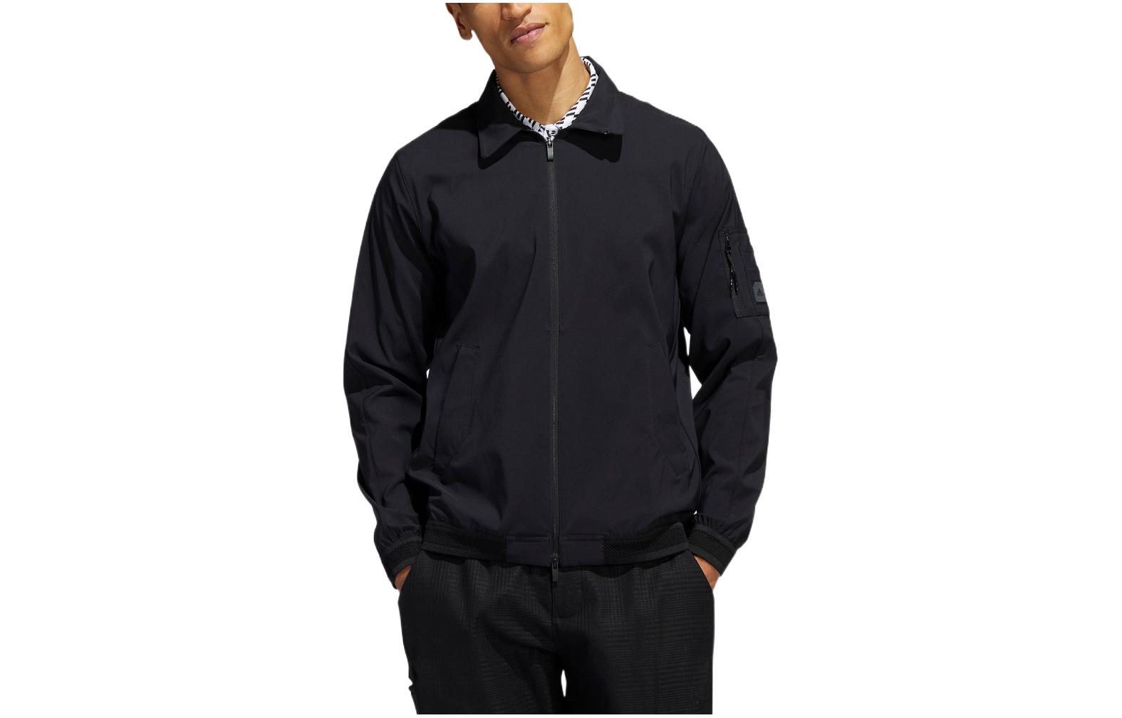 adidas Black High-Neck Zip-Up Jacket with Minimal Logo Design HA3613