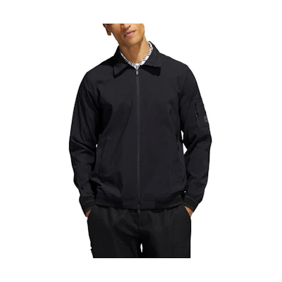 adidas Black High-Neck Zip-Up Jacket with Minimal Logo Design HA3613