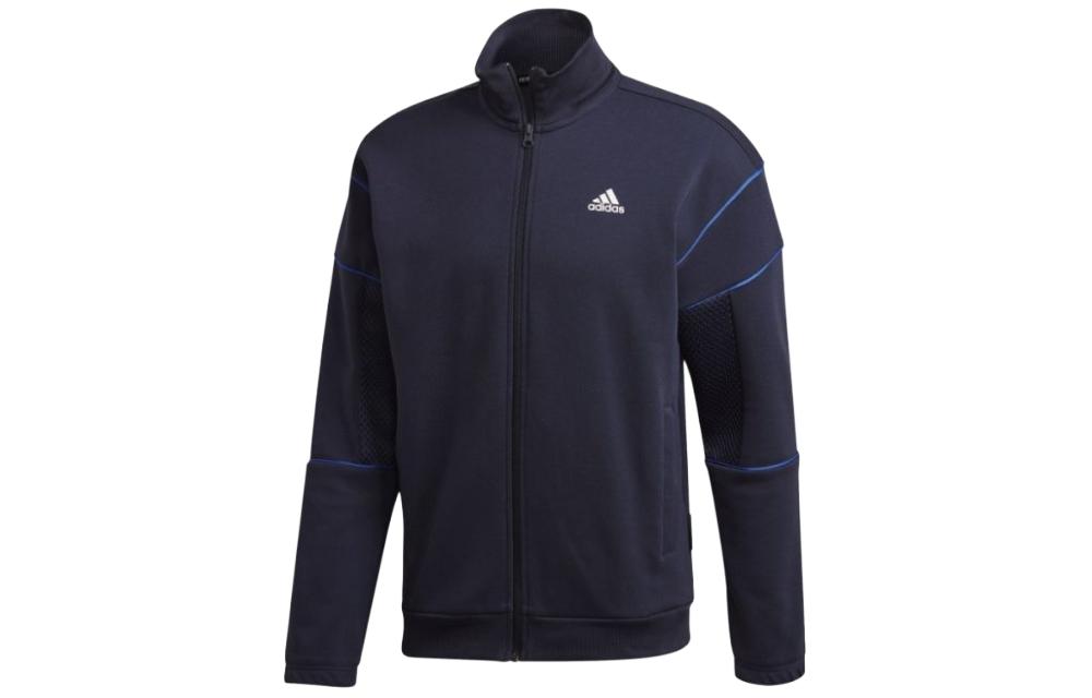 adidas Black High Neck Zip-Up Jacket with Logo Print FU0030