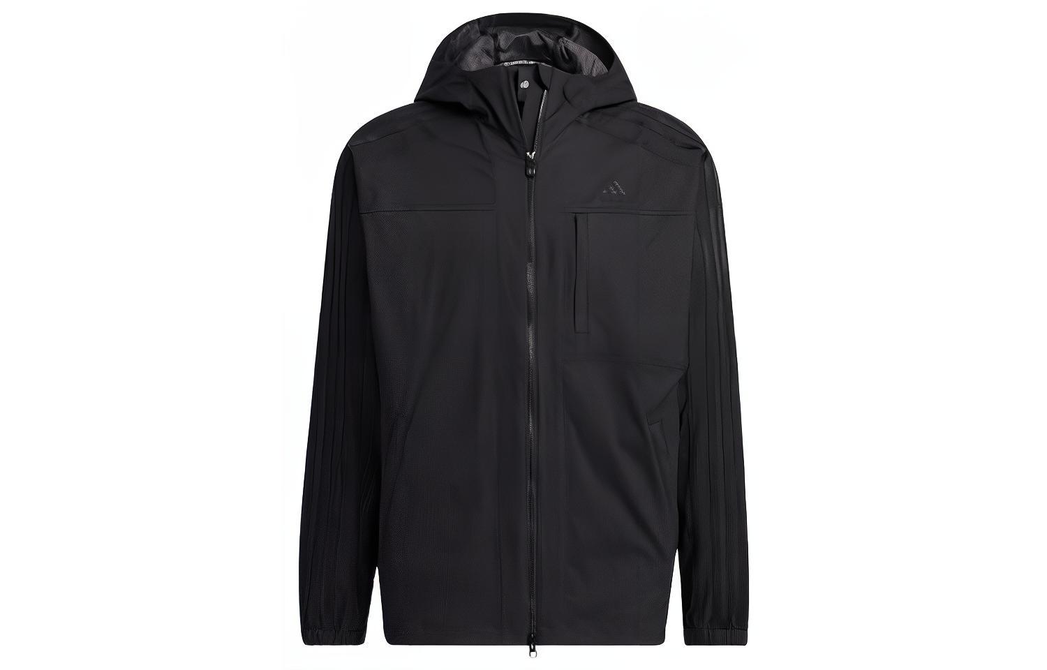 adidas Black Hooded Jacket with Logo Stripes Embroidery IA9390