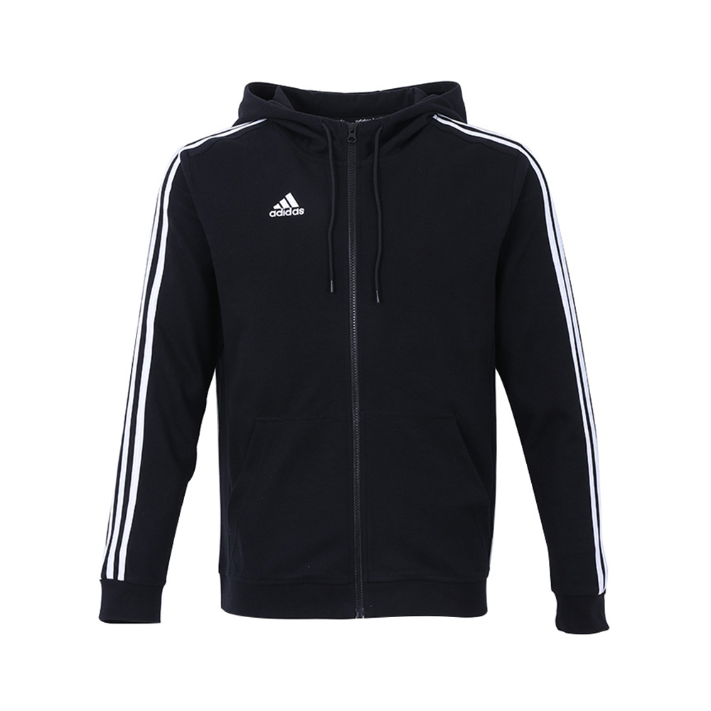 adidas Black Hooded Jacket with Three Stripes - Casual Sportswear TR30J5-CBW