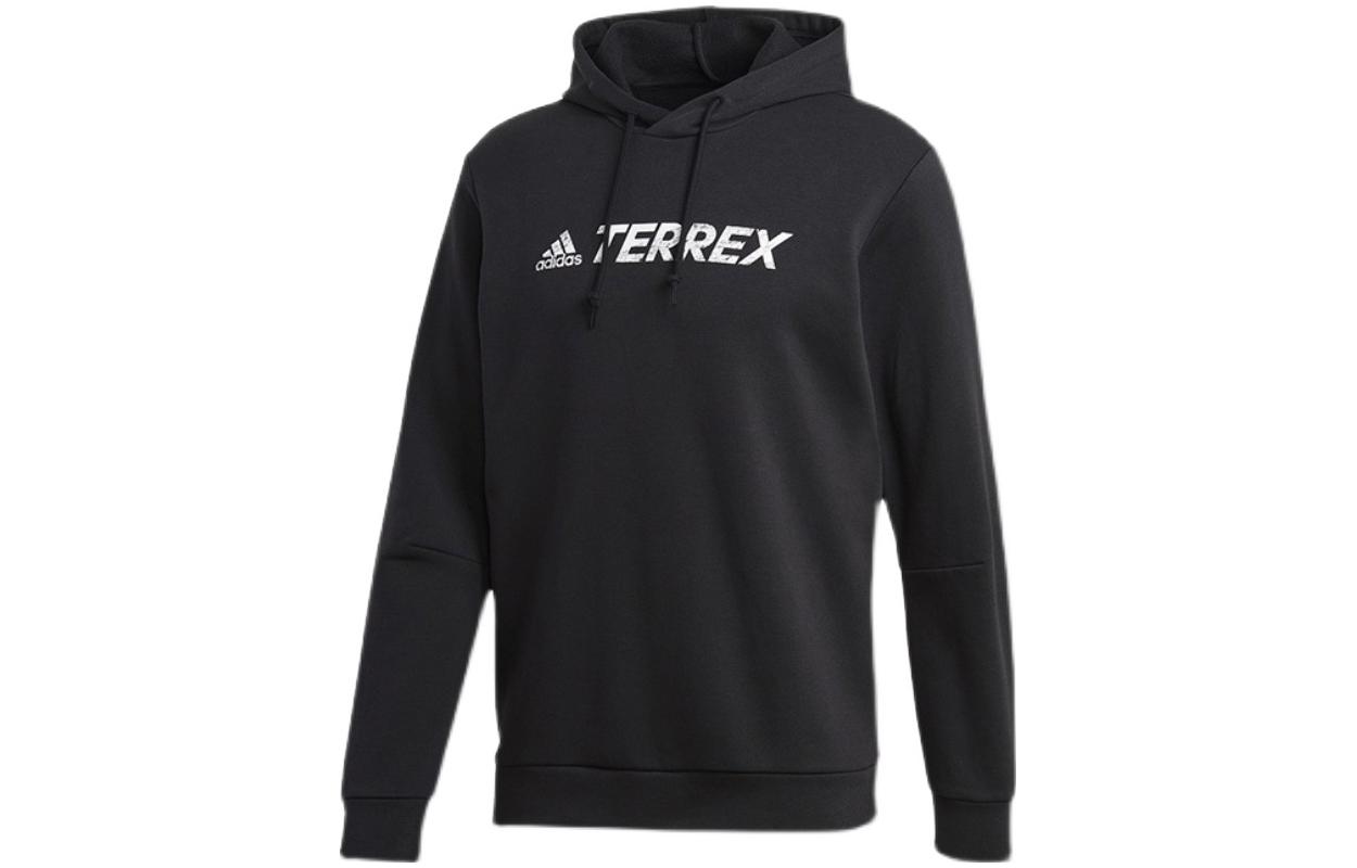 adidas Black Hooded Logo Print Fleece Pullover Hoodie GL6107