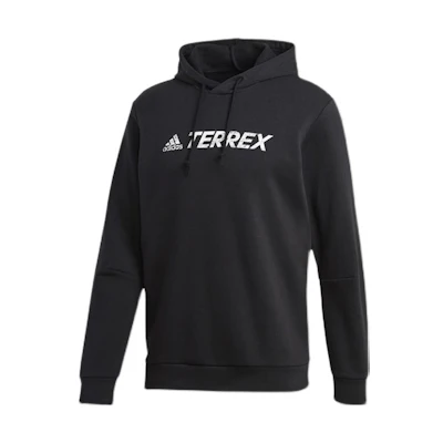 adidas Black Hooded Logo Print Fleece Pullover Hoodie GL6107