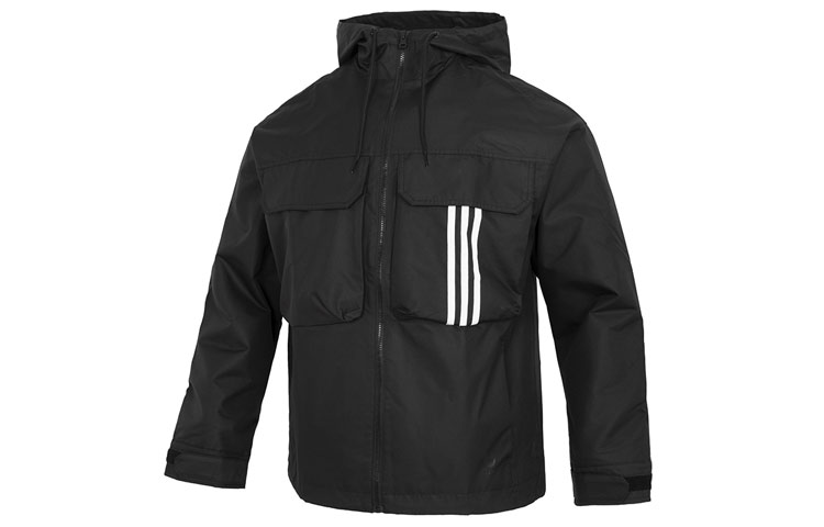 adidas Black Hooded Track Jacket with Stripes HM3819
