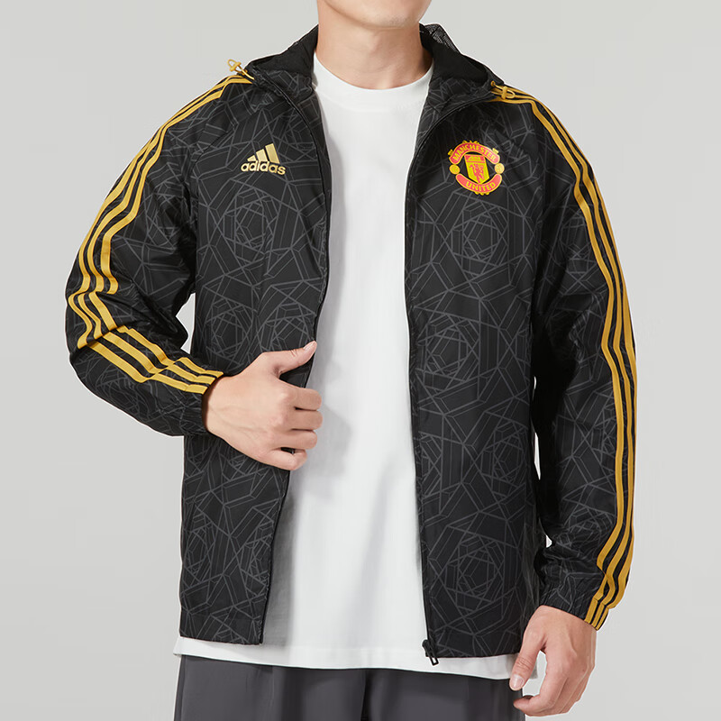 adidas Black Hooded Woven Jacket with Side Stripes IA8526 圖 3