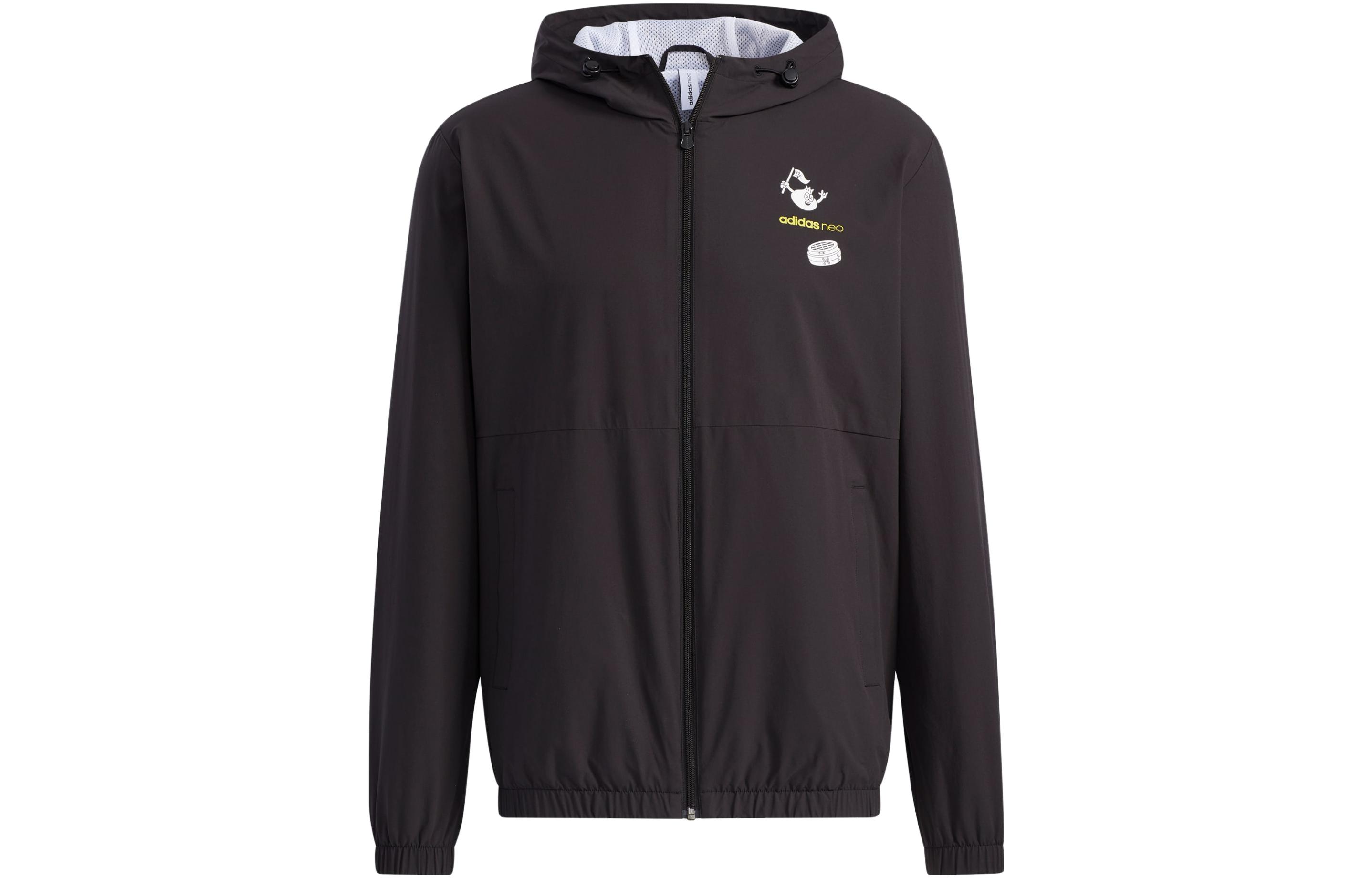 adidas Black Hoodie Jacket with Cartoon Letter Print Design H45093