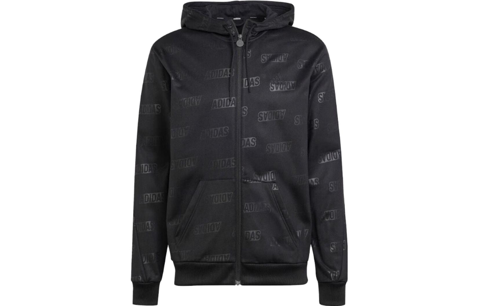 adidas Black Hoodie Jacket with Letter Print Design IJ6427