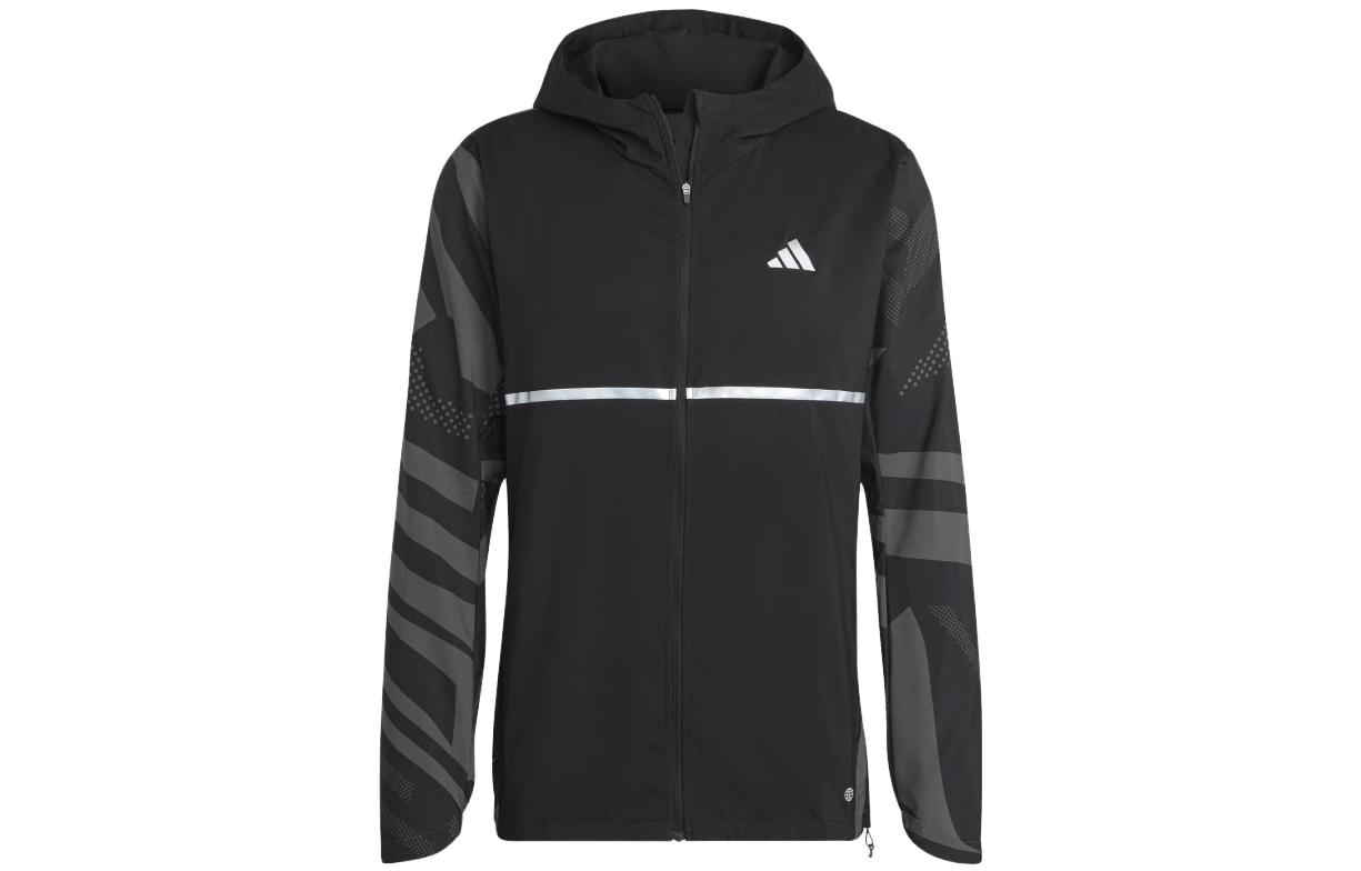 adidas Black Hoodie Jacket with Logo Print Long Sleeves HR6605