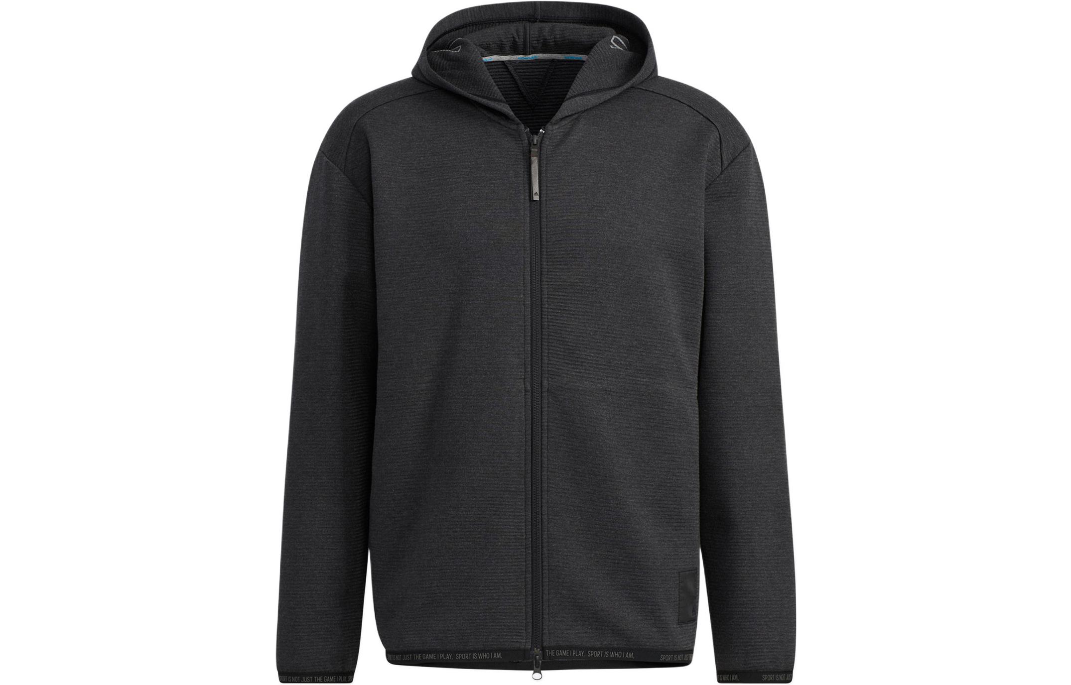 adidas Black Hoodie Jacket with Solid Logo Print and Zipper Closure GT3303